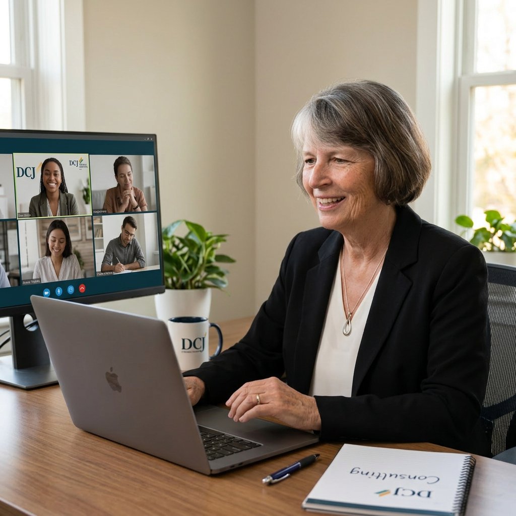Dee Jones on a video call with clients